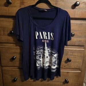 SJS "Paris Amour" Navy Blue Short Sleeve Shirt.  Size 1X